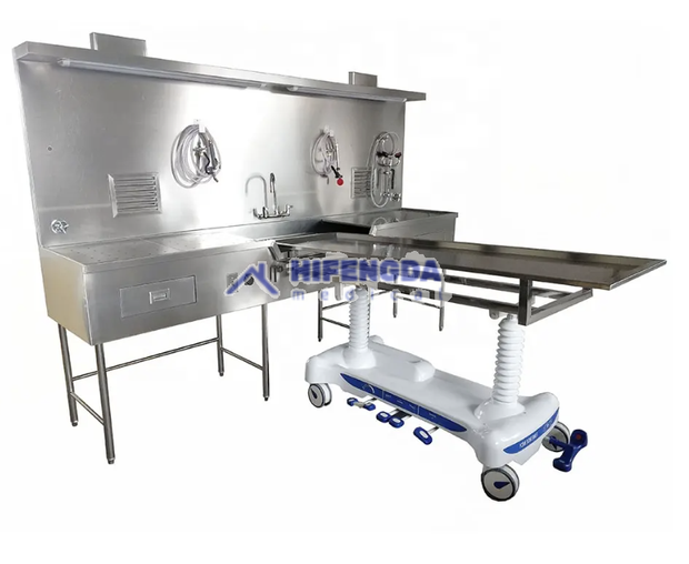 autopsy station with sink pathology sampling workbench